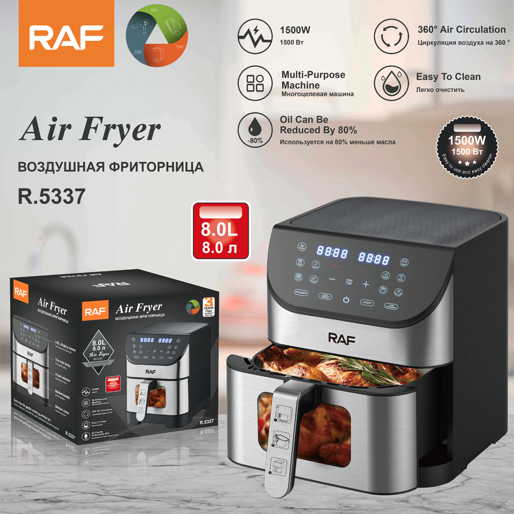 RAF European standard cross-border visual air fryer, LCD touch, household multi-functional electric fryer, 6L large capacity