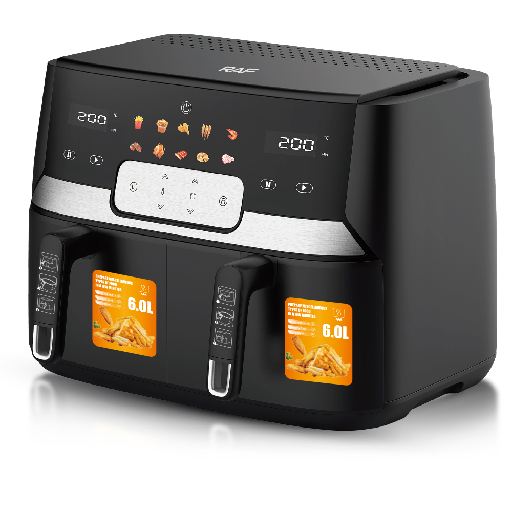 RAF European standard cross-border double-chamber air fryer with dual compartments, 9L large capacity, multi-functional, dual POTS and dual baskets, intelligent touch screen R.5272 Application Scenario