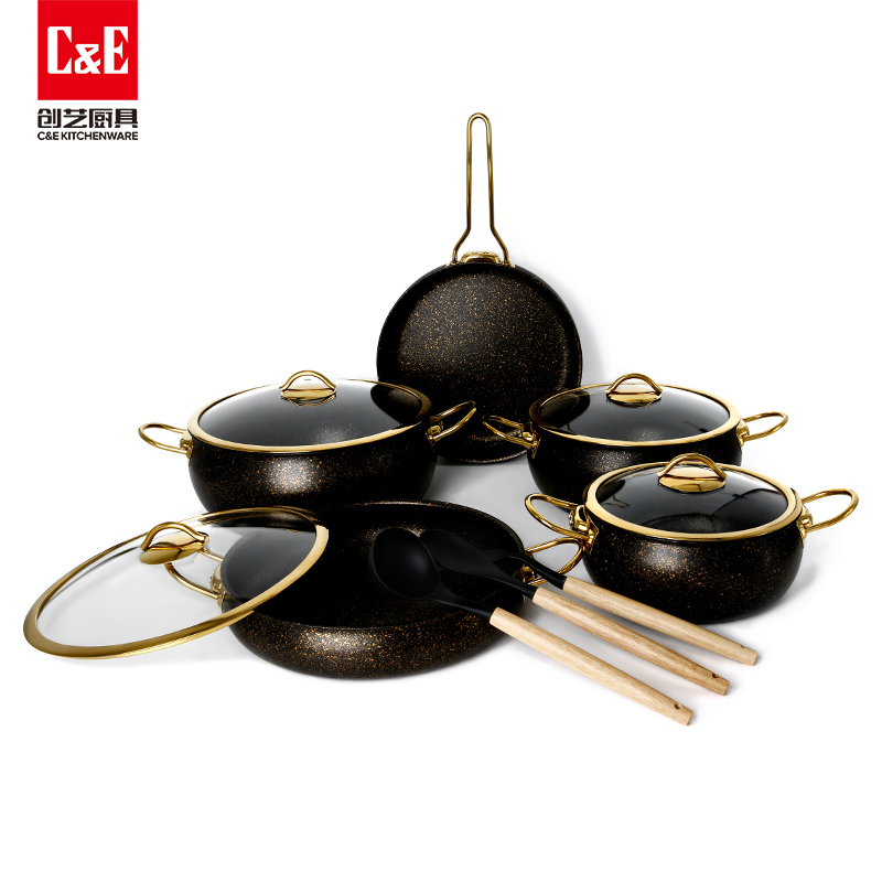 C&E Creative Cookware 12-piece set: Soup pot, hot pot, multi-functional non-stick pot, silicone spatula and spoons, kitchenware, household gifts