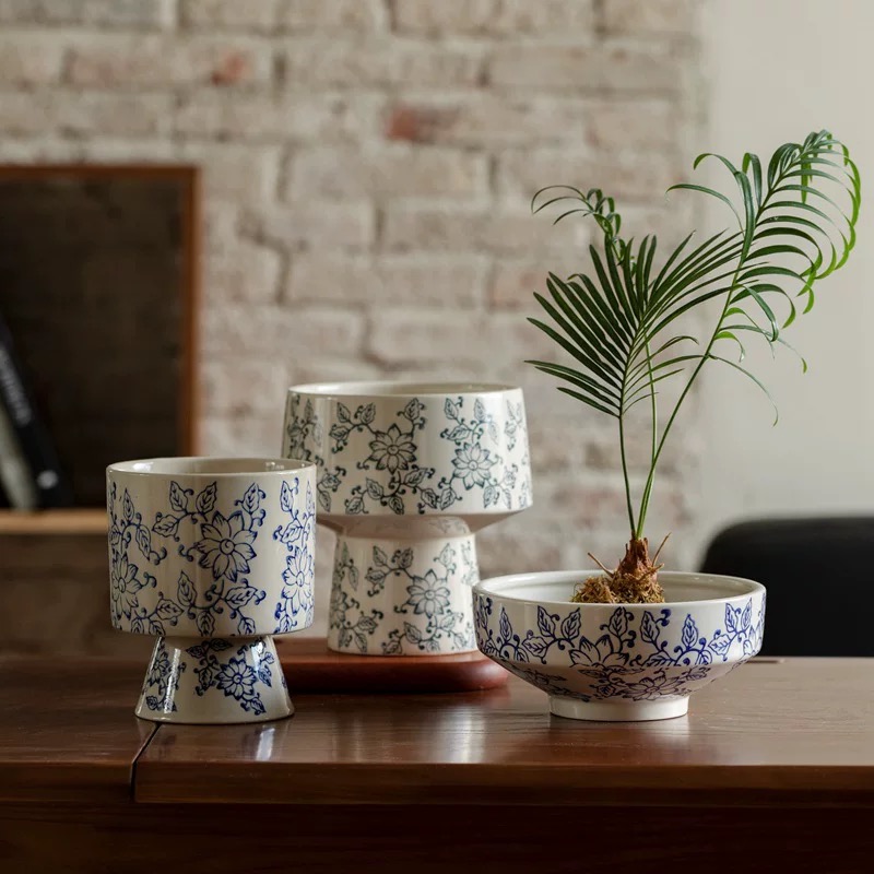Blue and white porcelain pattern Phalaenopsis ceramic flowerpot, Chinese-style interior decoration, retro porcelain, universal basin for green plants and flowers, vase ornament, vase decoration, ceramic vase, ceramic flowerpot, porcelain vase, simple vase, vase decoration pic 8