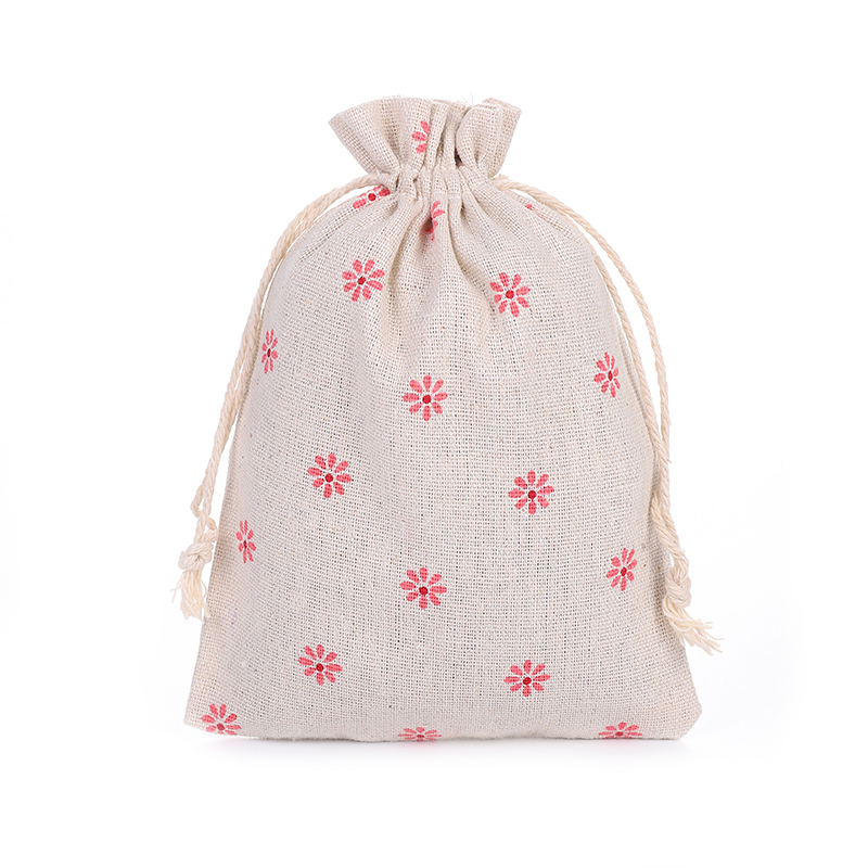 10*14 cotton and linen fabric printed pollen chrysanthemum gift bag, drawbag, mosquito repellent bag, dried flower bag details Picture