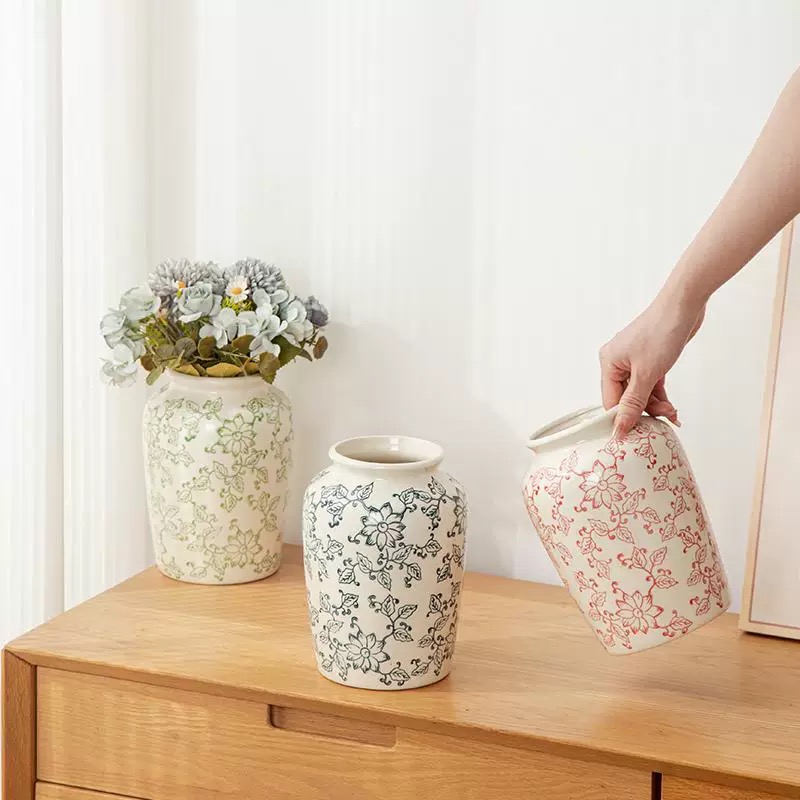 Blue and white porcelain pattern Phalaenopsis ceramic flowerpot, Chinese-style interior decoration, retro porcelain, green plant and flower universal basin, vase, decorative item, dried flower arrangement, vase, decorative ceramic vase, vase ceramic flowerpot, porcelain vase, simple vase Specification image