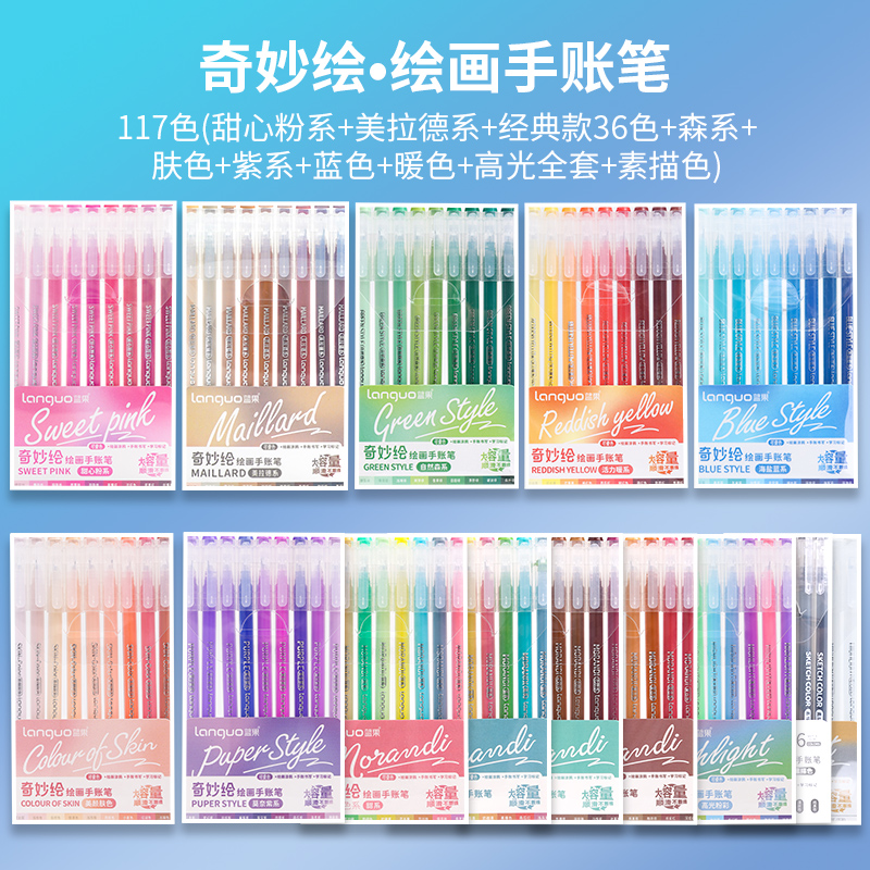 Languo Blue Fruit Morandi Planner Pen complete set, 162 color gel pen, large capacity, special for students to take notes and draw, can be stacked colors, a substitute for girls' hearts, ins multi-color planner special drawing gel pen details Picture