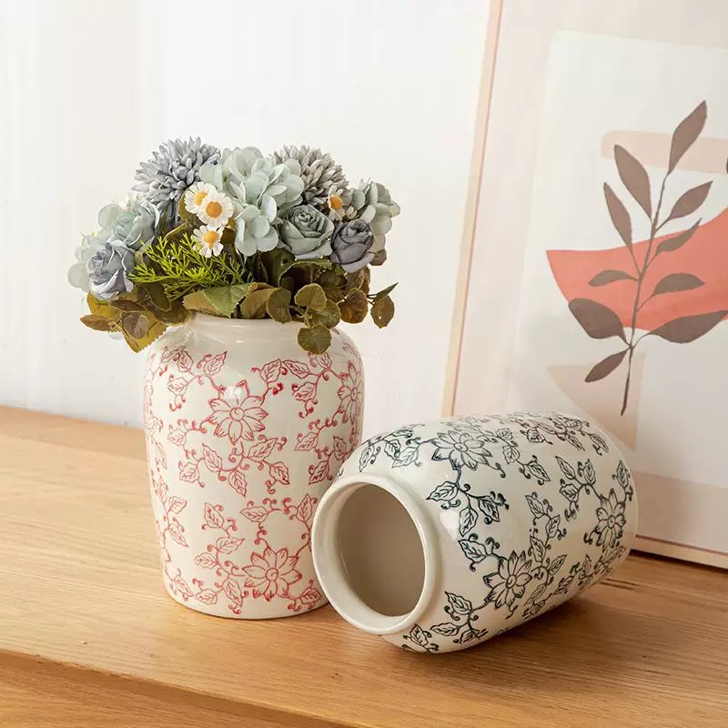 Blue and white porcelain pattern Phalaenopsis ceramic flowerpot, Chinese-style interior decoration, retro porcelain, green plant and flower universal basin, vase, decorative item, dried flower arrangement, vase, decorative ceramic vase, vase ceramic flowerpot, porcelain vase, simple vase details Picture