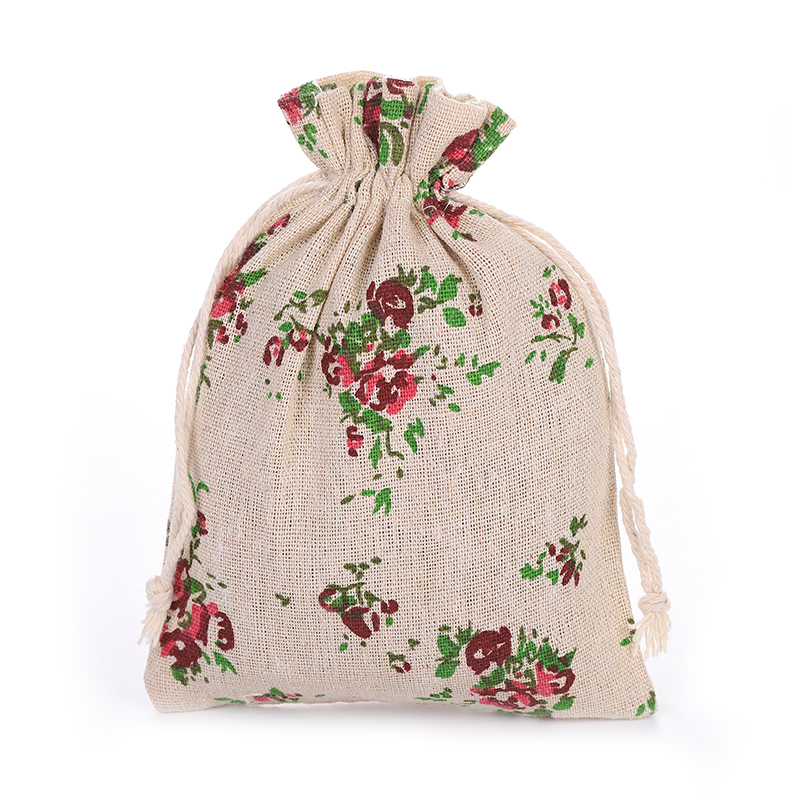 10*14 cotton and linen fabric printed rose gift bag, drawstring bag, mosquito repellent bag, dried flower bag