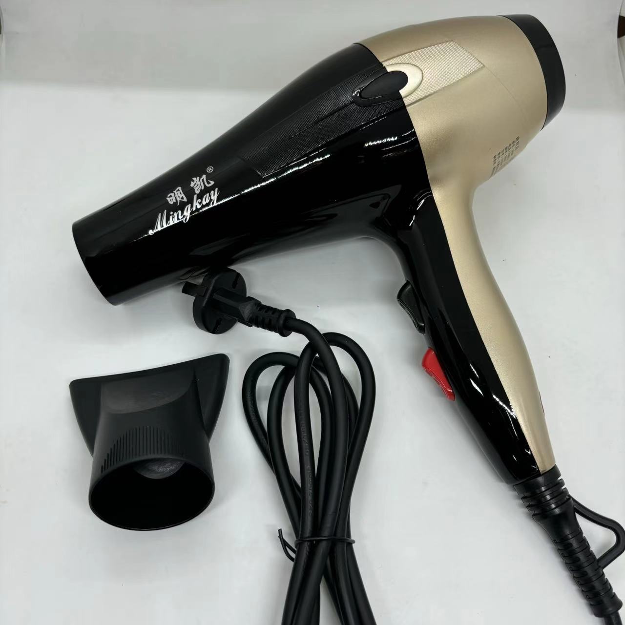 The new Mingkai 916P hair dryer has passed the EMC national standard and is a gift machine in black and gold Specification image