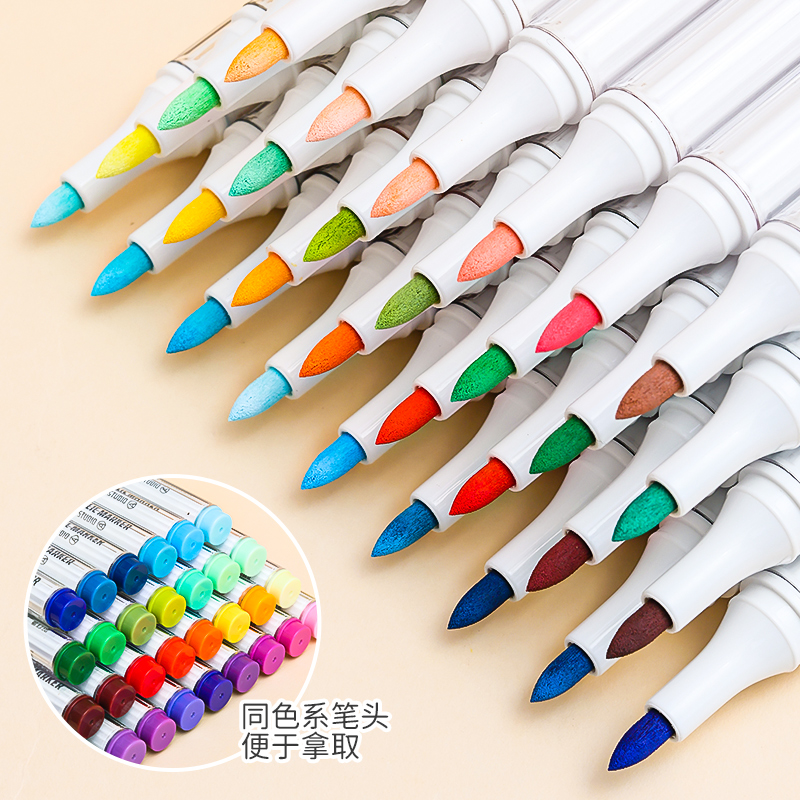 Languo蓝果绘画丙烯马克笔144色全套软头不透色可叠色美术专用美颜肤色黑红大容量高颜值小学生用水彩儿童速干画笔详情2