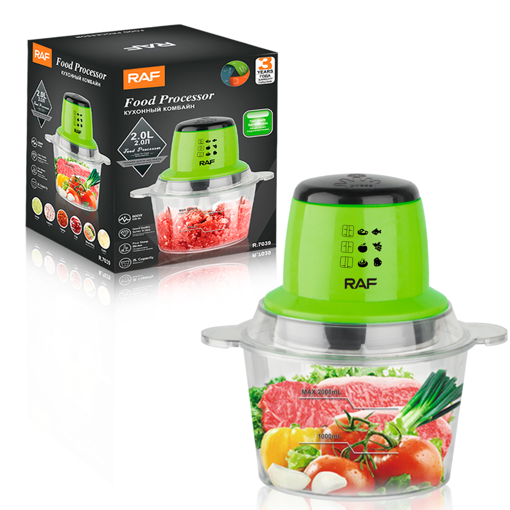 RAF European standard cross-border household electric meat grinder, kitchen glass food grinder, filling grinder, complementary food processor 2L details Picture