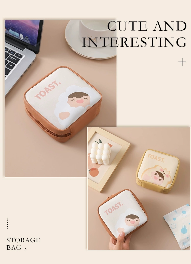 Cute PU large-capacity portable mini menstrual storage bag, postpartum care sanitary pad storage bag, loose change and lipstick storage bag detail image 10