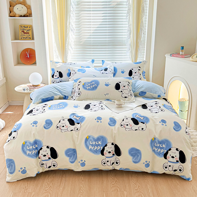 All-cotton four-piece set, 100% pure cotton twill printed quilt cover, quilt cover, bed sheet style, dormitory three-piece set gift group purchase Specification image