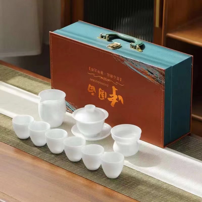陶瓷羊脂玉瓷茶具套装陶瓷壶陶瓷杯陶瓷茶洗茶海盖碗茶具套装 thumbnail
