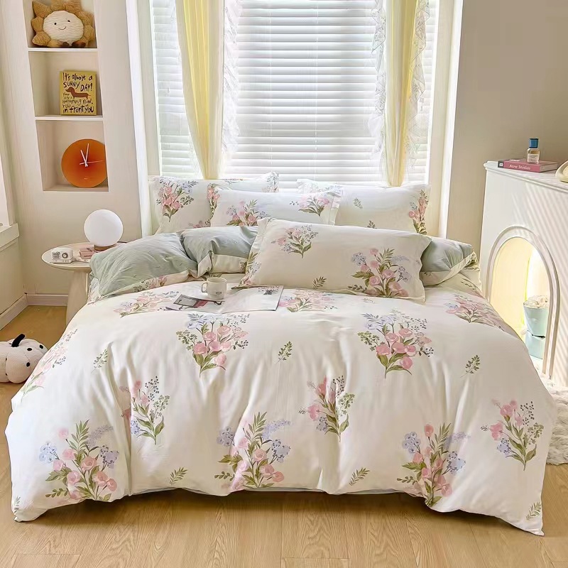 All-cotton four-piece set, 100% pure cotton twill printed quilt cover, quilt cover, bed sheet style, dormitory three-piece set gift group purchase