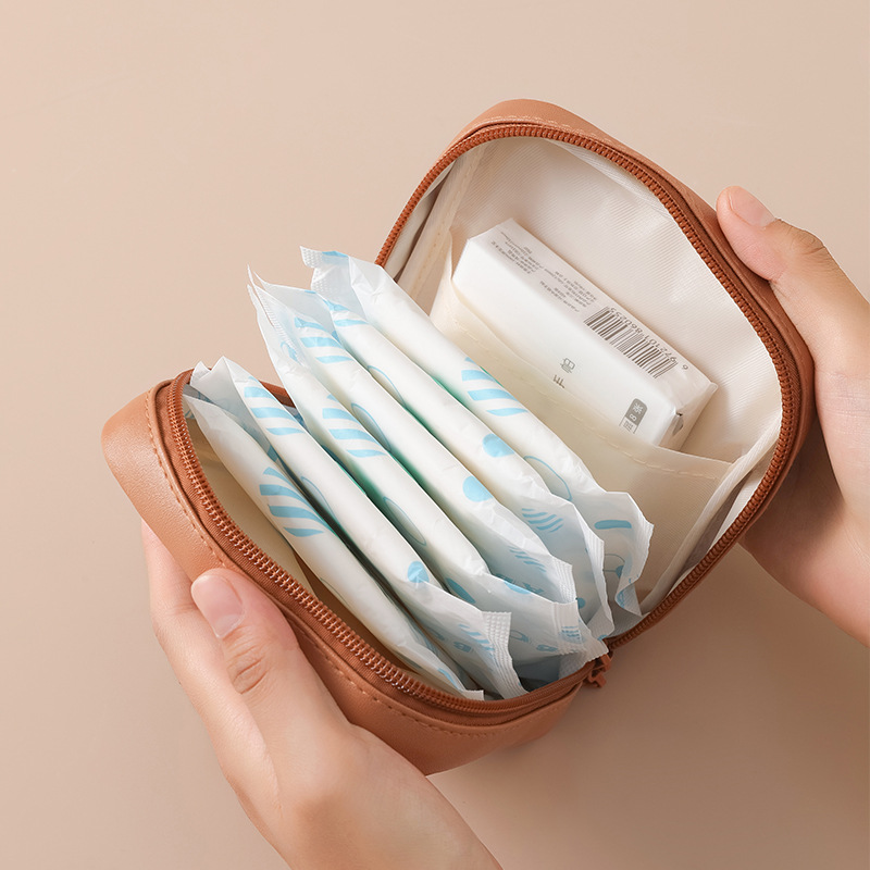 Cute PU large-capacity portable mini menstrual storage bag, postpartum care sanitary pad storage bag, loose change and lipstick storage bag detail image 14