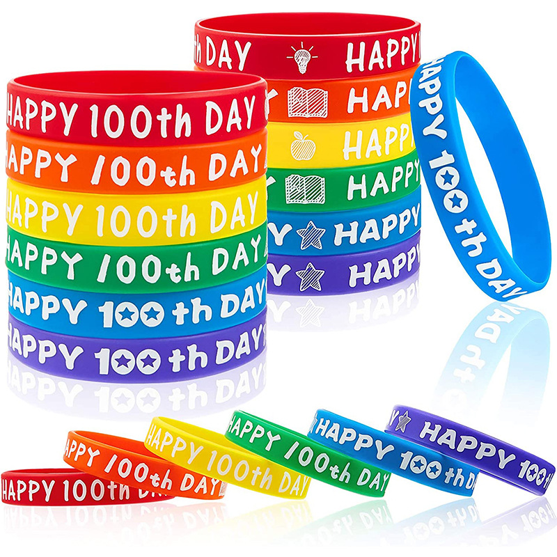 跨境定制印刷HAPPY 100th DAY男女学生时尚100天开学典礼硅胶手环跨境定制印刷HAPPY 100th DAY