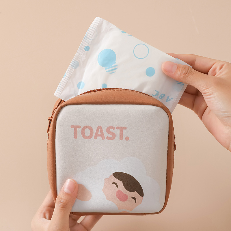 Cute PU large-capacity portable mini menstrual storage bag, postpartum care sanitary pad storage bag, loose change and lipstick storage bag detail image 16