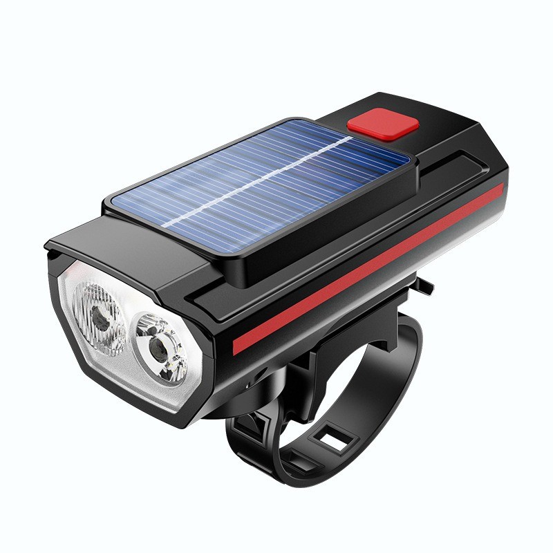 7592USB rechargeable bicycle solar headlight, horn light, bell, night cycling headlight, bicycle strong light flashlight equipment Item Picture