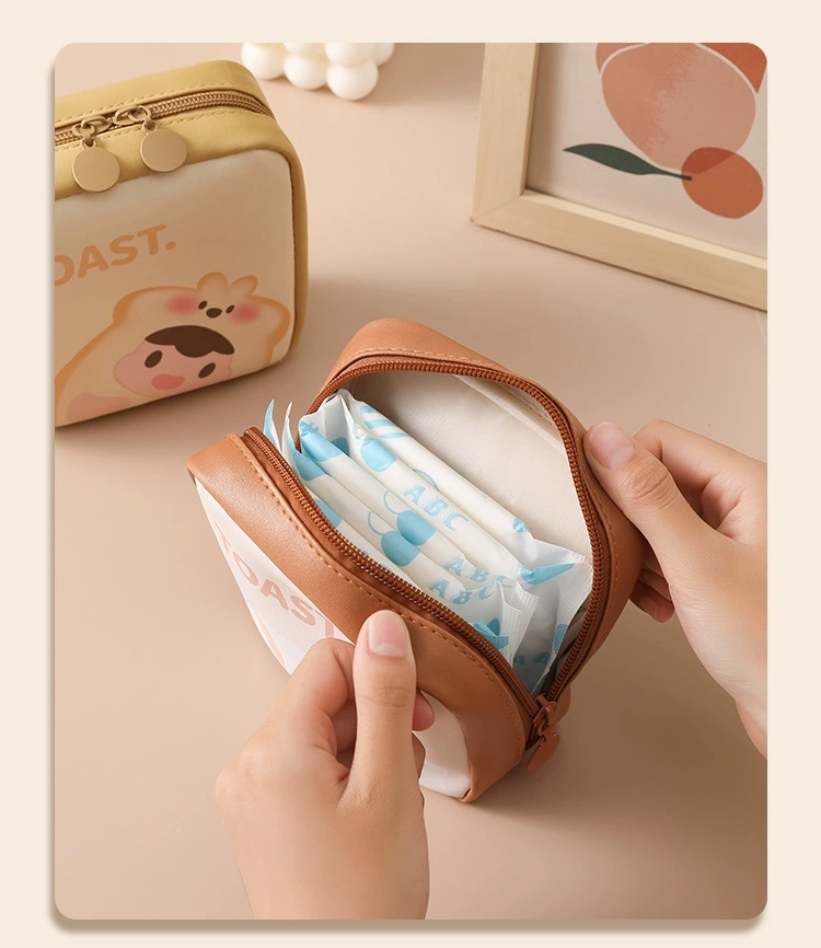 Cute PU large-capacity portable mini menstrual storage bag, postpartum care sanitary pad storage bag, loose change and lipstick storage bag