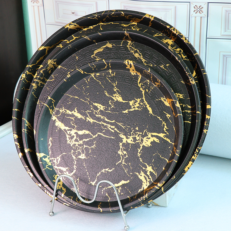 跨境外销厨房用品选品商用家用学生食堂餐用托盘商住两用置物盘黑色大理石白色大理石直径dia29cm36cm 40.5cm详情6