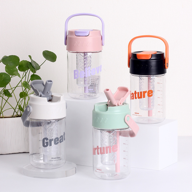 J63-JM709 plastic flower tea cup with tea bin, high appearance level, student Internet celebrity portable hand-held travel cup, straw cup Item Picture