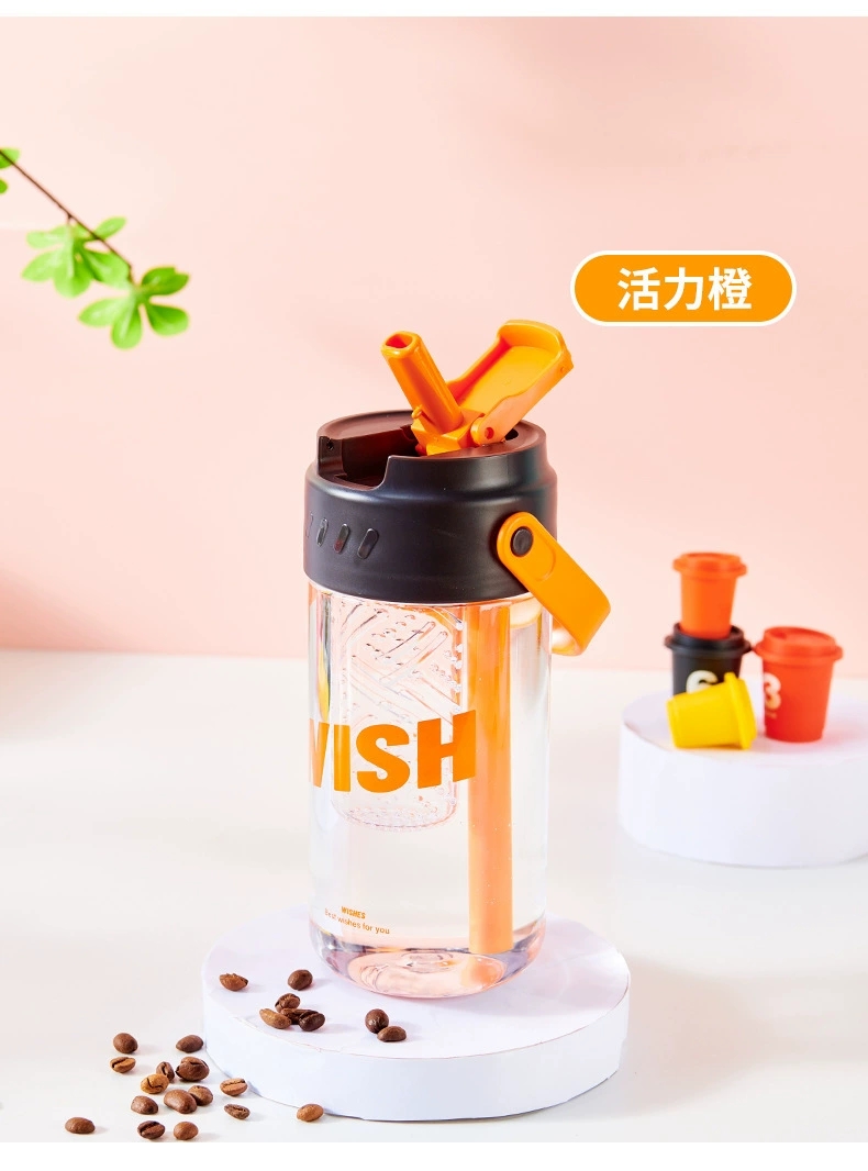 J63-JM709 plastic flower tea cup with tea bin, high appearance level, student Internet celebrity portable hand-held travel cup, straw cup