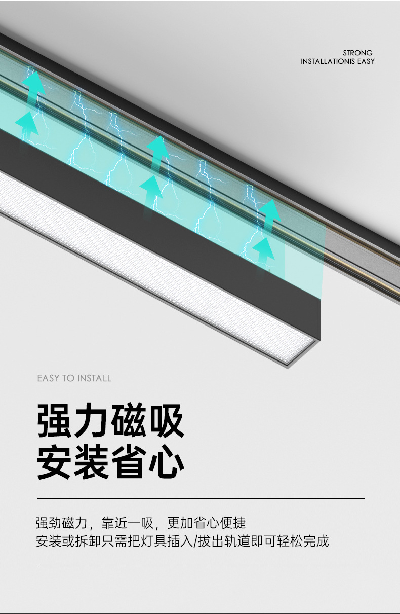 全光谱超薄明装磁吸轨道灯客餐厅家用免吊顶led射灯泛光灯无主灯详情9