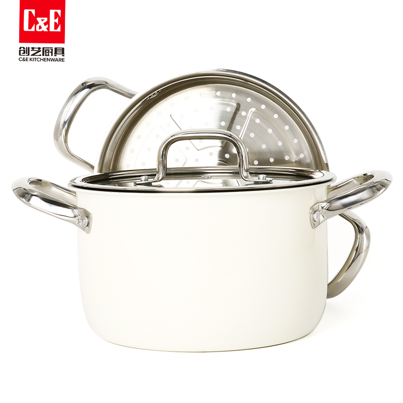 C&E Creative Stainless Steel steamer with double ears, high appearance level, multi-functional pot for steaming and boiling at the top and bottom, soup pot, kitchenware for home use pic 5