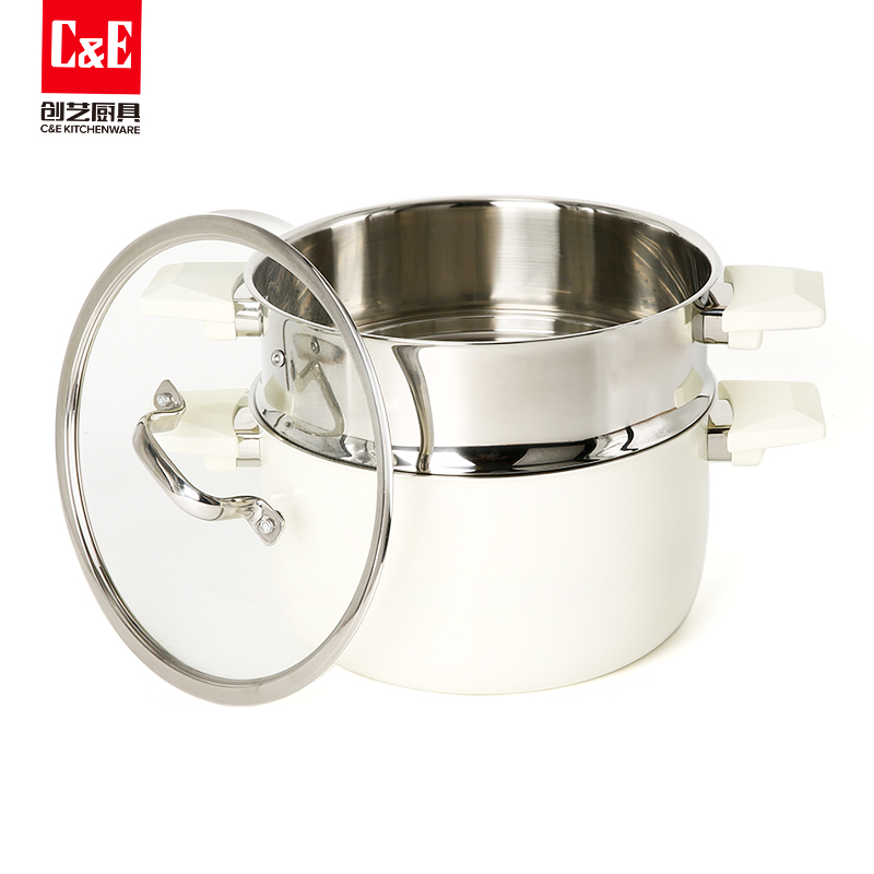 C&E Creative stainless steel steamer, high appearance level, multi-functional pot for steaming and boiling at the top and bottom, soup pot, kitchenware, household use details Picture