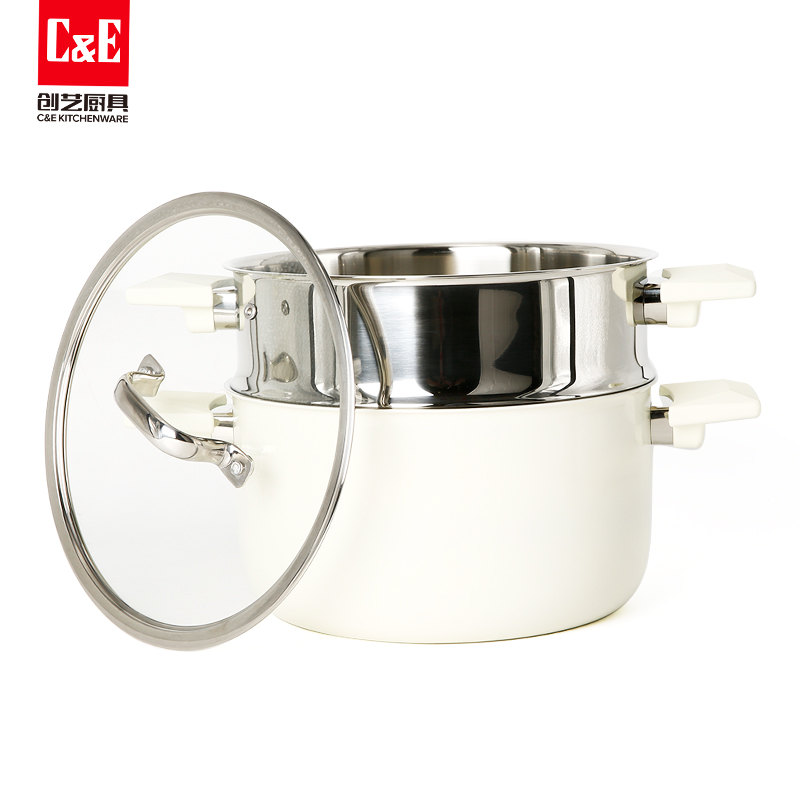 C&E Creative stainless steel steamer, high appearance level, multi-functional pot for steaming and boiling at the top and bottom, soup pot, kitchenware, household use