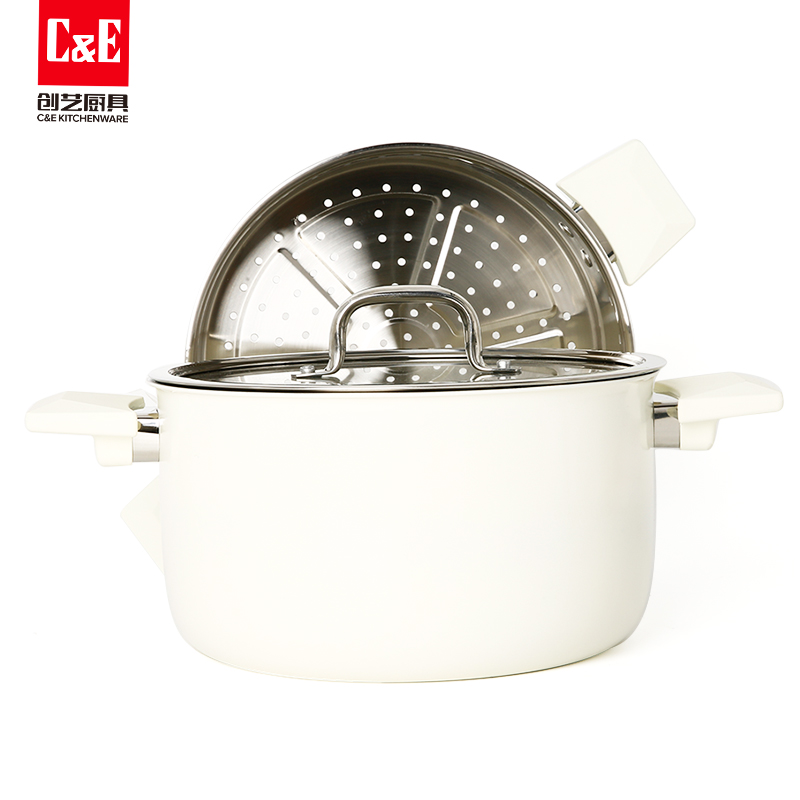 C&E Creative stainless steel steamer, high appearance level, multi-functional pot for steaming and boiling at the top and bottom, soup pot, kitchenware, household use Specification image