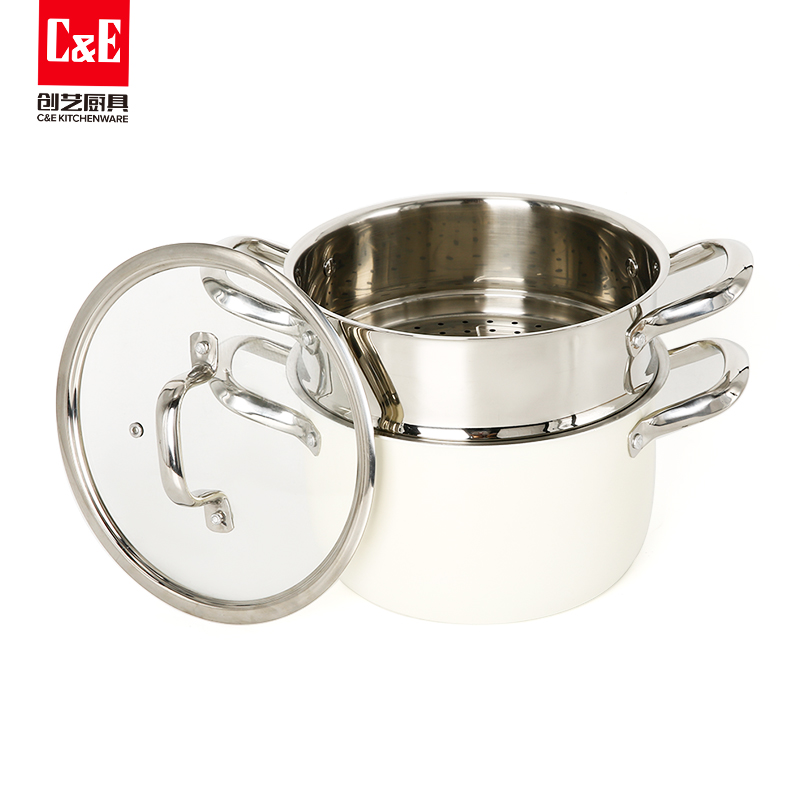 C&E Creative Stainless Steel steamer with double ears, high appearance level, multi-functional pot for steaming and boiling at the top and bottom, soup pot, kitchenware for home use