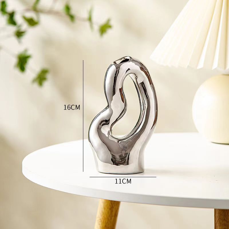 Modern home ceramic geometric art, simple Nordic ins vase, light luxury and high-end feel sample room living room decoration ornaments details Picture