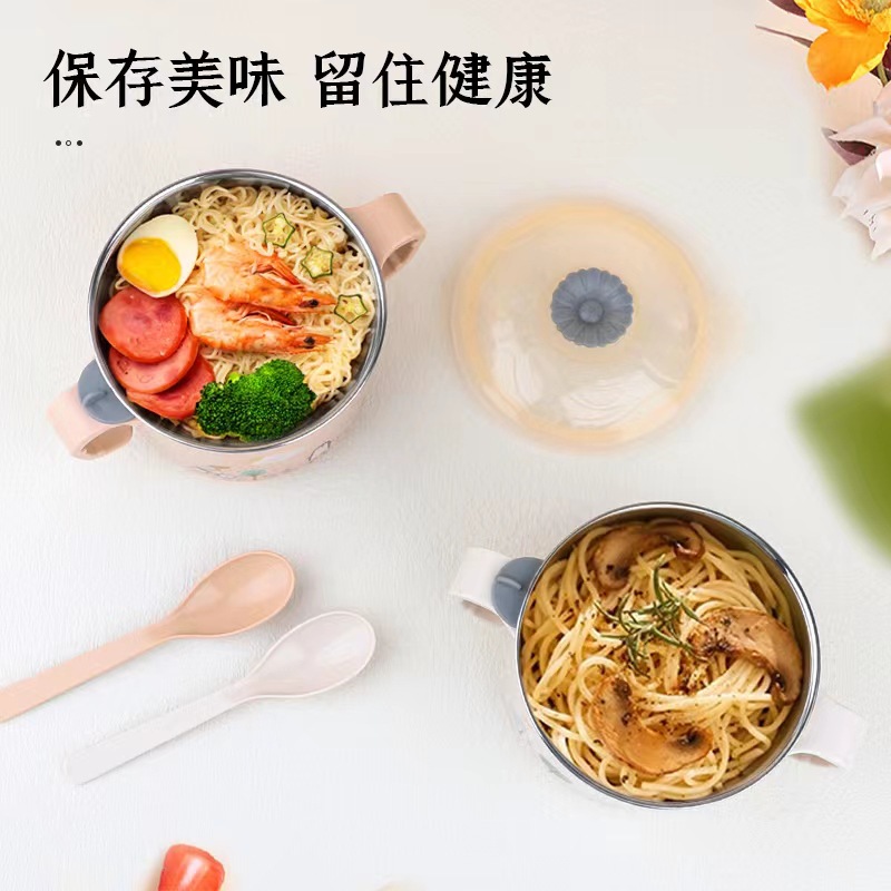 X111-2371 Cute Style double-handled covered stainless steel rice bowl with water filling and heat preservation bowl for children to eat rice bowls detail image 2