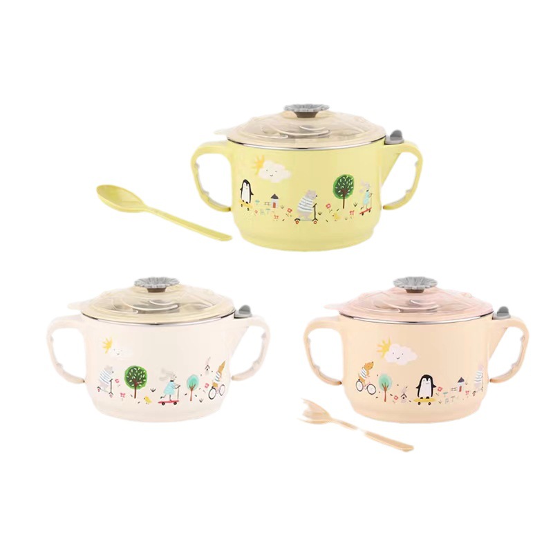 X111-2371 Cute Style double-handled covered stainless steel rice bowl with water filling and heat preservation bowl for children to eat rice bowls detail image 9