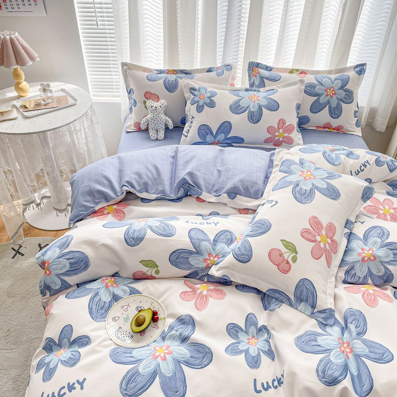 Plant cashmere four-piece set, student dormitory three-piece set, spring and summer four-piece set, bed sheets, quilt covers, bedding, home textiles wholesale, 200*230 size, customizable details Picture
