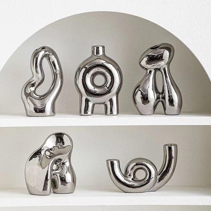 Modern home ceramic geometric art, simple Nordic ins vase, light luxury and high-end feel sample room living room decoration ornaments