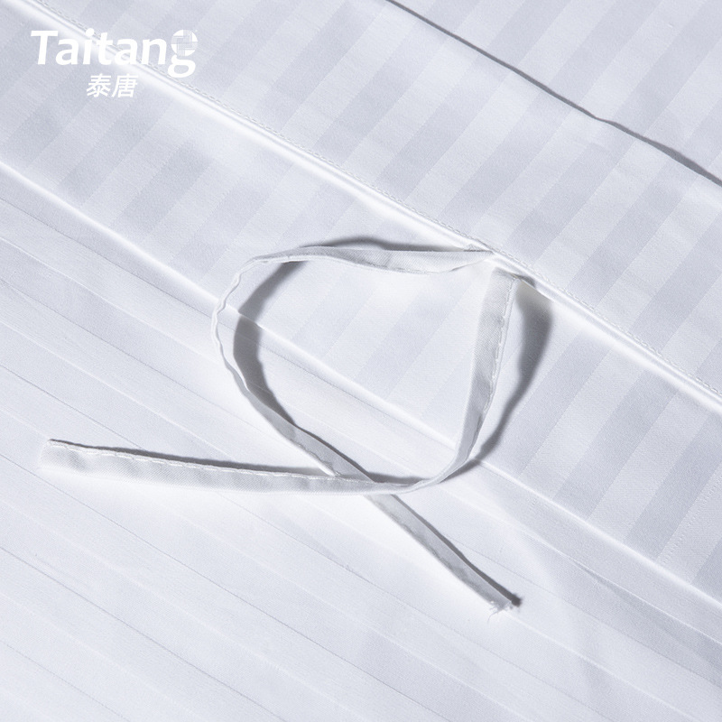 60s one-minute striped four-piece set, long-staple cotton bedding, pure white bed sheets and duvet covers for homestays and hotels, wholesale of hotel linen Specification image