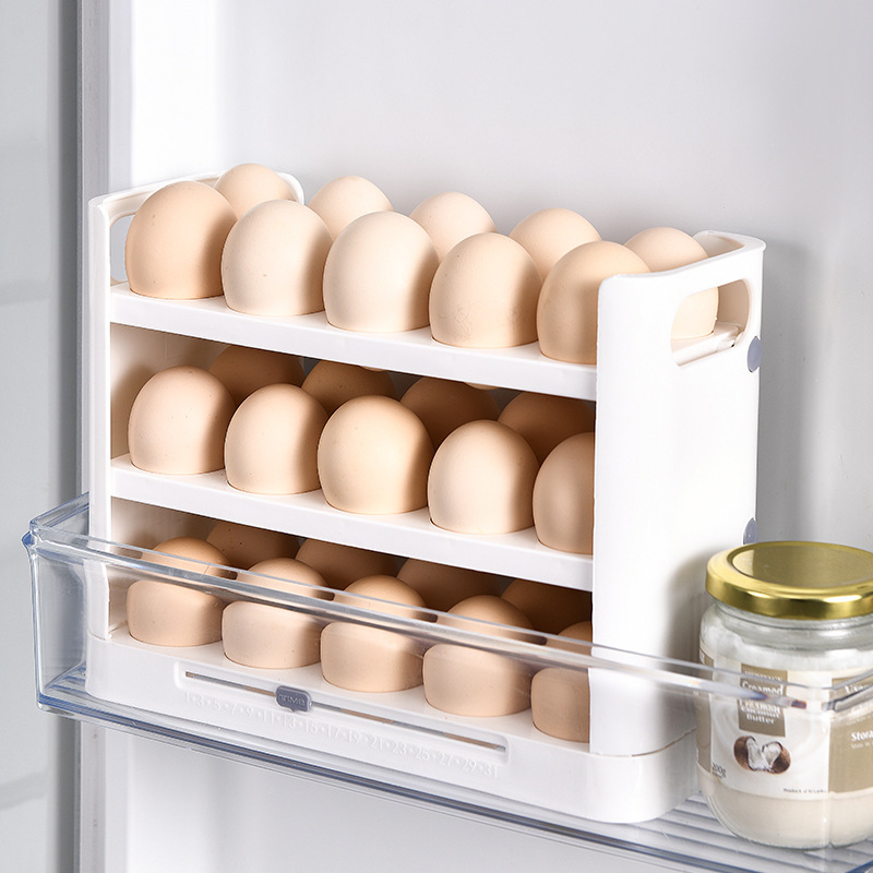 K10-2742-1塑料翻转鸡蛋盒冰箱多层收纳盒家用厨房专用架冰柜食品级保鲜盒