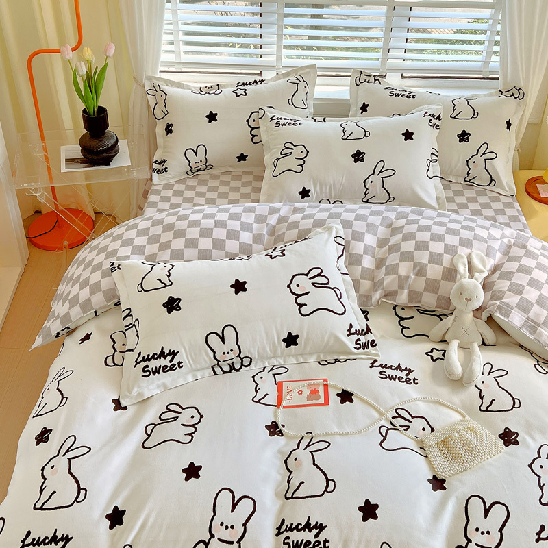 Plant cashmere four-piece set, student dormitory three-piece set, spring and summer four-piece set, bed sheets, quilt covers, bedding, home textiles wholesale, 200*230 size, customizable Item Picture