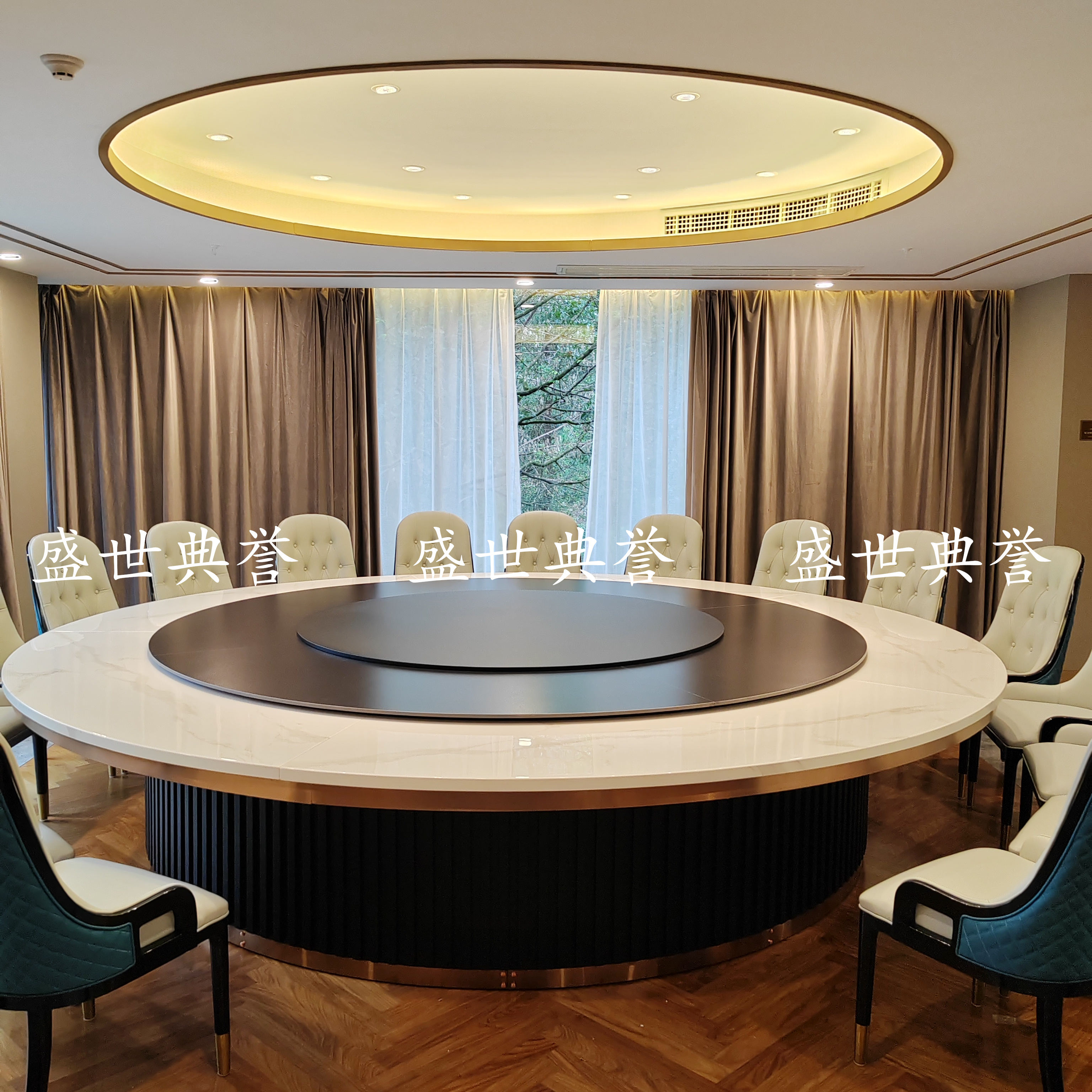 Baiyin star hotel solid wood furniture, conference center solid wood electric dining table, high-end club marble electric table Specification image