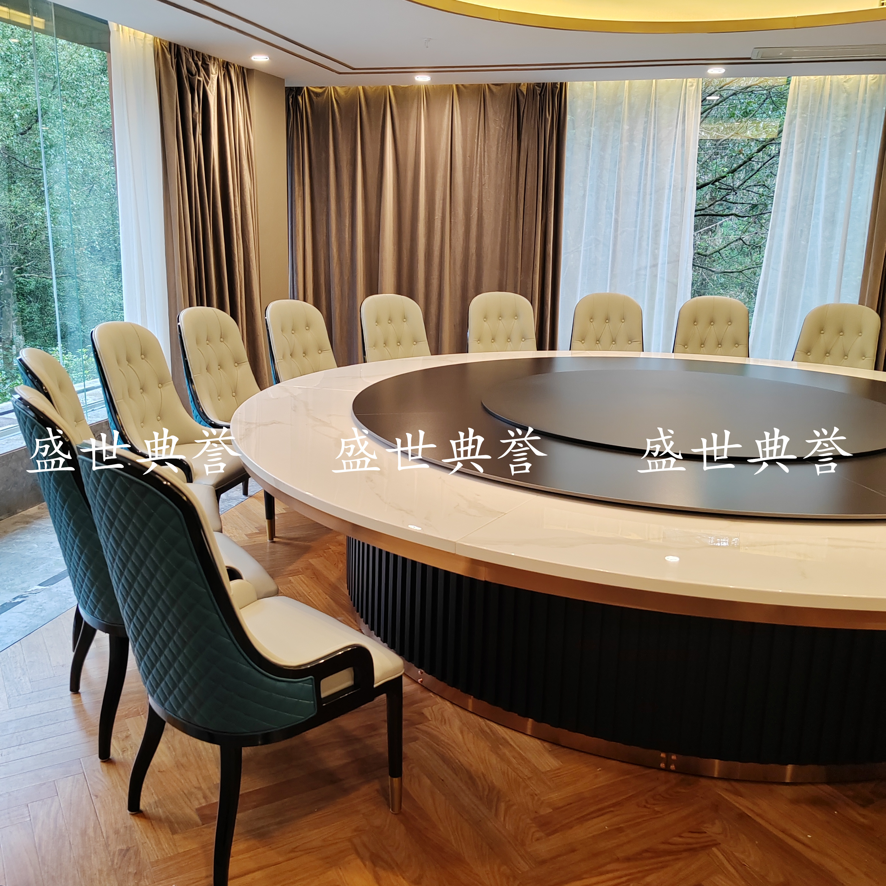 白银星级酒店实木家具会议中心实木电动餐桌高端会所大理石电动桌
