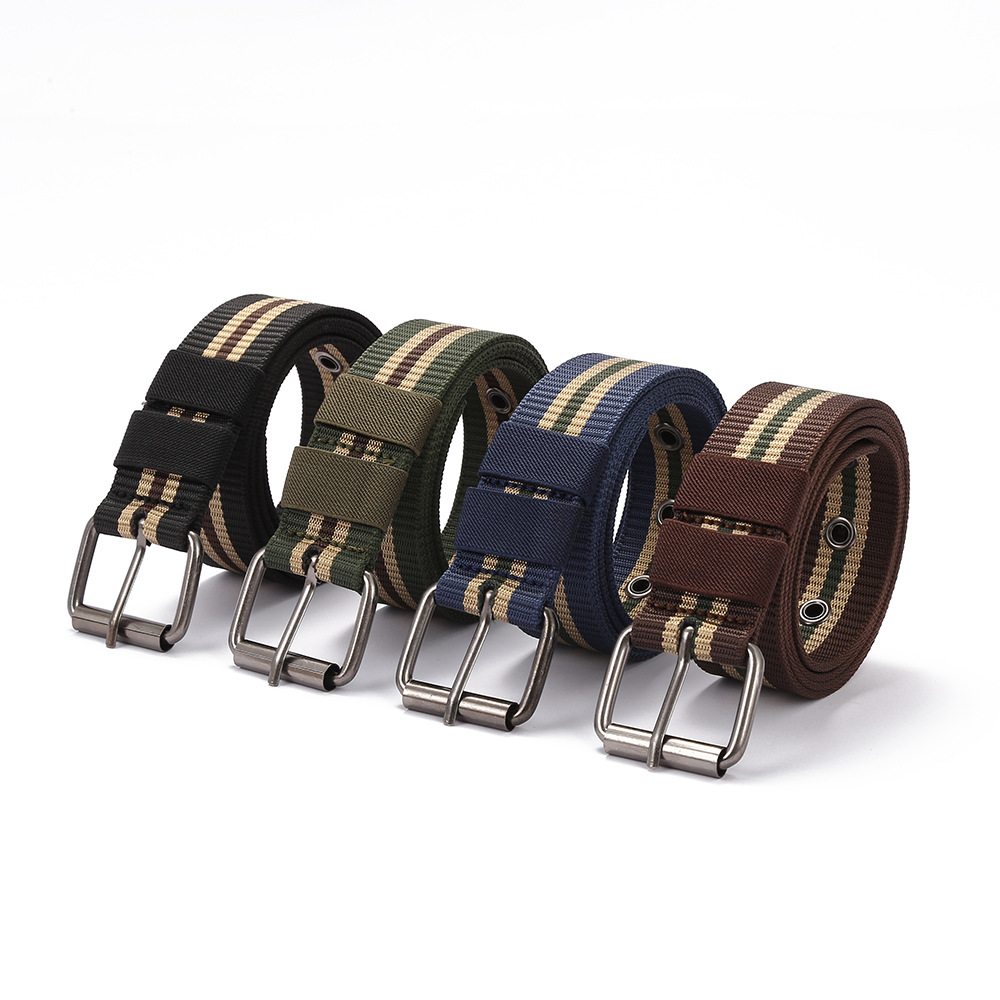 Belt Hipster men's casual buckle nylon tactical belt full air eye striped fabric belt