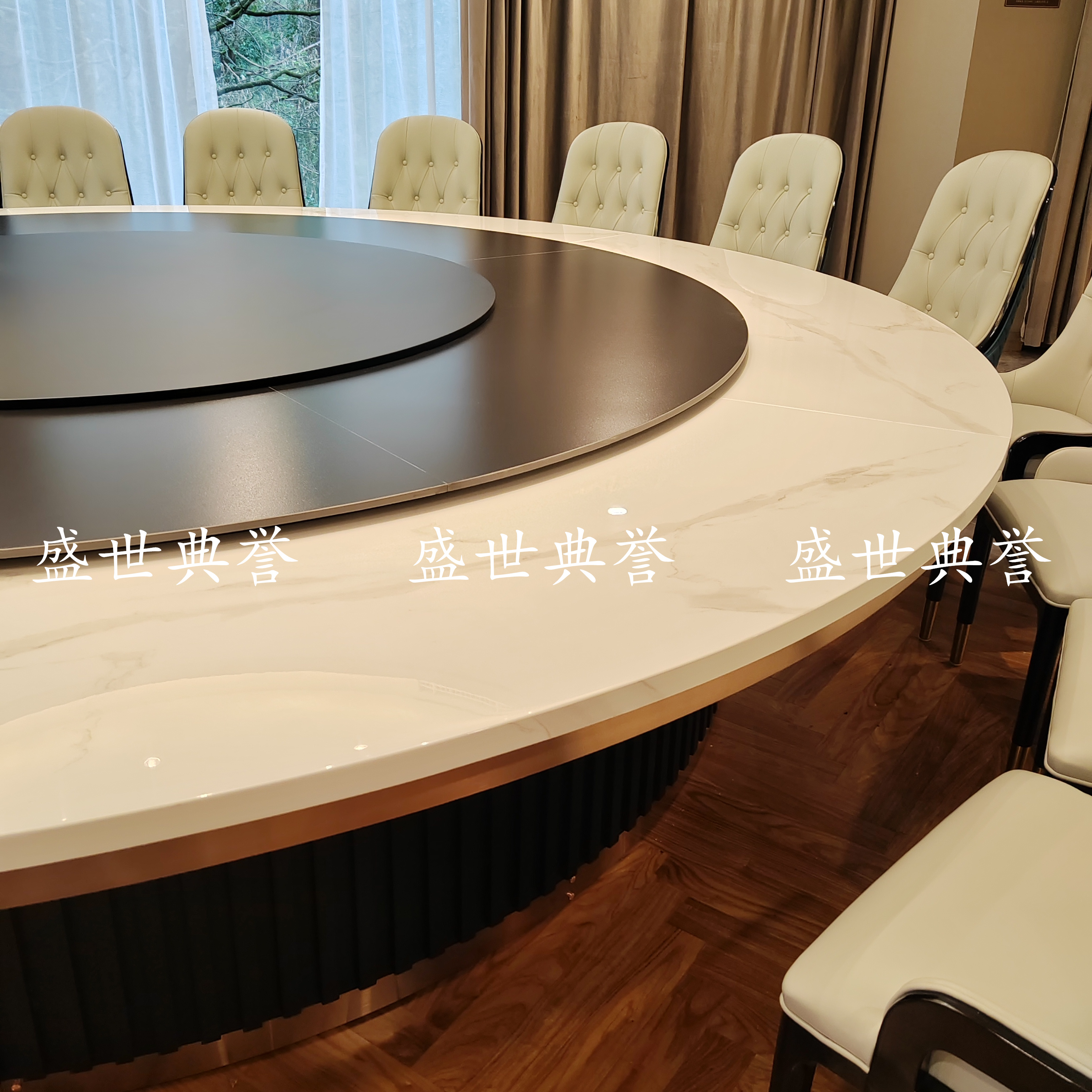 Baiyin star hotel solid wood furniture, conference center solid wood electric dining table, high-end club marble electric table Item Picture