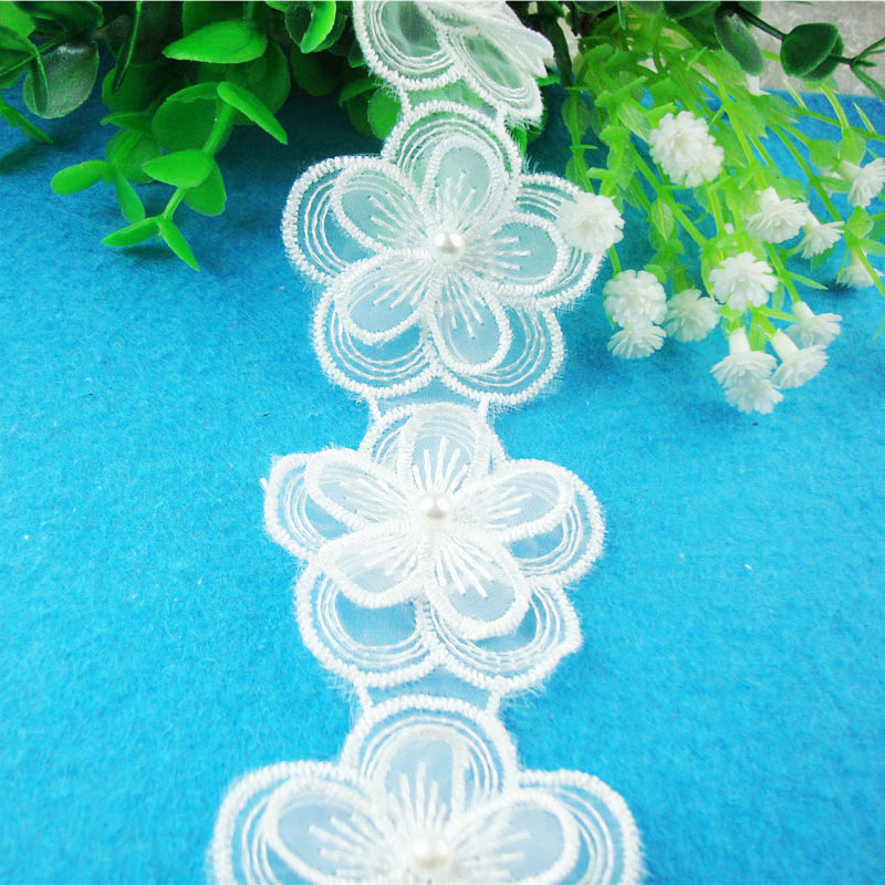 6.5cm glass yarn double-layer pearl barcode embroidery water-soluble polyester lace white flower decorative children's clothing Application Scenario