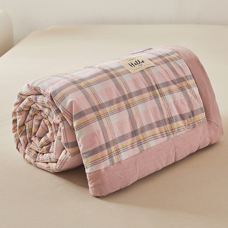 Summer simple checkered all-cotton summer quilt set, pure cotton skin-friendly air-conditioned quilt, summer cooling quilt, bed sheet and quilt set, customizable Item Picture