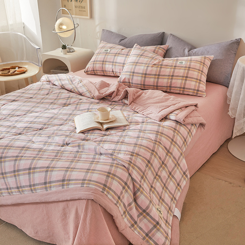 Summer simple checkered all-cotton summer quilt set, pure cotton skin-friendly air-conditioned quilt, summer cooling quilt, bed sheet and quilt set, customizable Application Scenario