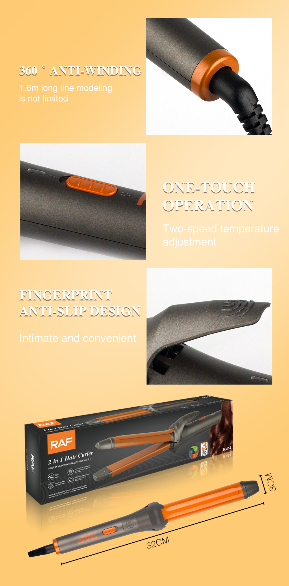 The new two-in-one curling iron straightener with ceramic clamps can be used for both dry and wet straightening. It features large curls with inward bangs for hair replacement pic 3