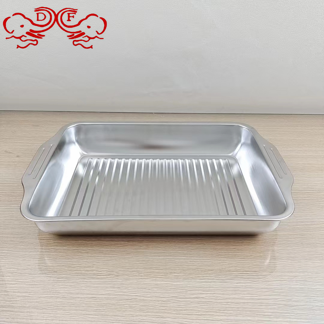 DF99547 stainless steel grilled fish plate, covered barbecue plate, square plate, seafood plate, camping picnic plate, hot pot plate, DF TRADINGHOUSE details Picture