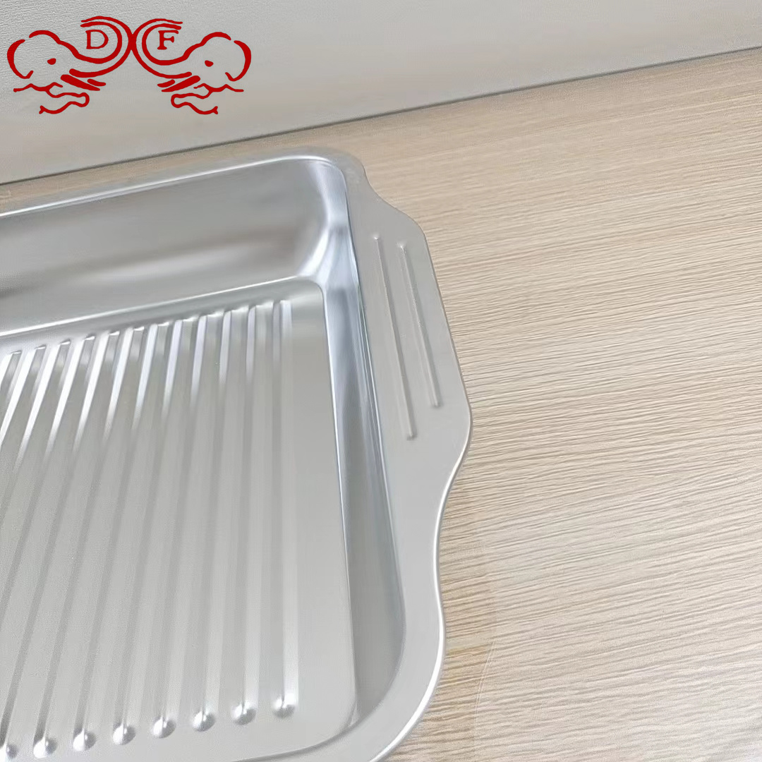 DF99547 stainless steel grilled fish plate, covered barbecue plate, square plate, seafood plate, camping picnic plate, hot pot plate, DF TRADINGHOUSE Specification image