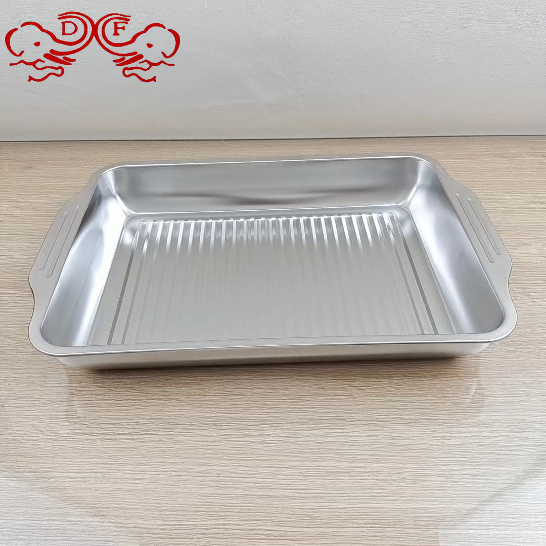 DF99547 stainless steel grilled fish plate, covered barbecue plate, square plate, seafood plate, camping picnic plate, hot pot plate, DF TRADINGHOUSE Item Picture