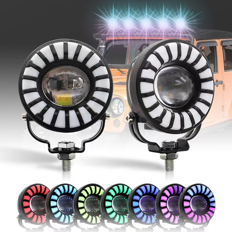 Automobile LED spotlights, work lights, dual-color spotlights, flashing lights, 4-inch round lights, square lights, motorcycle headlights, dazzling colors